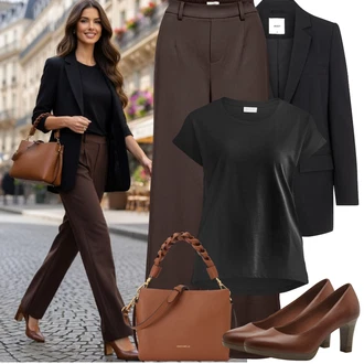 Outfit s Černá Tričko/Jednoduchý top/Neformální tričko/Fancy tričko/Pletené tričko/Síťované tričko/Tričko nadměrné velikosti/Košilový top/Tričko s krátkým rukávem/Krátký top/Zavinovací Tričko Vila "Jarní Outfit"