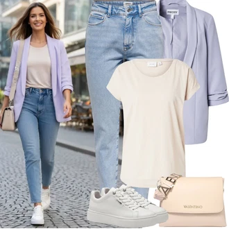 Rave Outfit s Šedá/Krémová/Bílá/Stříbrný Teniska na platformě/Nízká Teniska/Kožené Tenisky/Úzká Teniska Tamaris "Jarní Outfit"Look: Bar, Pohřeb, Galavečer, Rave, Škola, Svatba, Koncert