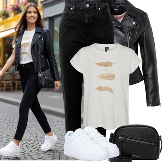 90tá léta Outfit s Černá Mom Jean/Dad Džíny/Zužující se Džíny/Girlfriend Džíny/Plisované Džíny/High Waist Džínové Kalhoty/Zkrácené Džíny/Džíny s Rozparkem levi's ® "Jarní Outfit"Look: Styl, Mom, 90tá léta, Cool, Krásný, Old Money, Venkovní