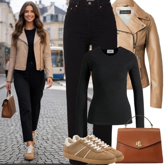 Na Procházku Zima Outfit s Černá Jednoduchý top/Pletené tričko/Košile s dlouhým rukávem/Dlouhá košile/Roláková Košile jjxx "Jarní Outfit"Look: Posilování, Krasobruslení, Na Procházku