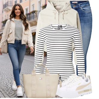 Outfit s Béžová/Khaki Krátký Bund/Přechodné Bundy/Udržitelná bunda/Jarní bunda/Manšestrová Bunda/Krátký Bund/Letní Bund Only "Lehké jarní outfit"