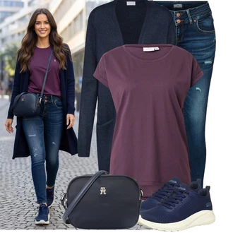 Outfity na podzim Krásný s Fialová/Růžová Tričko/Jednoduchý top/Mužské běžecké boty/Neformální tričko/Fancy tričko/Funkční tričko/Pletené tričko/Dlouhá košile/Košilový top/Tričko s krátkým rukávem/Sportovní tričko/Zavinovací Tričko Vila "Lehké jarní outfit"Look: Příliš oblečený, Nadrozměrné, Univerzitní, Moderní, Bezešvé, Krásný