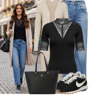Outfity na podzim S křivkami s Béžová/Hnědá/Khaki Pletenina veľkej veľkosti Vila "Módní outfit pro volný čas"
