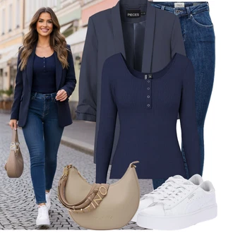 Sexy Outfit s Modrá/Tmavě modrá/Fialová Kožená bunda/Push up Džín/Kožené Boty/Džín s Nízkým Pasem/Džíny s Nízkým Sedem/High Waist Džínové Kalhoty Only "Módní outfit pro volný čas"Look: Styl, Ležérní, Egirl, Francouzské, Krásný, Bezešvé, Sexy