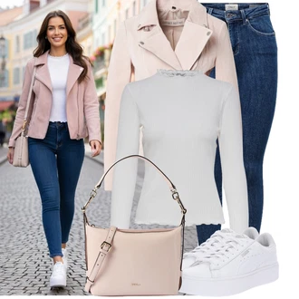 Výstřih do V Outfit s Šedá/Stříbrný/Bílá Roláková Košile Only "Módní outfit pro volný čas"