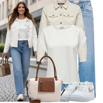 Outfit s Hnědá/Béžová/Bílá/Khaki/Oranžová Jarní bunda/Manšestrová Bunda/Košilová bunda/Džínové Bund/Krátký Bund/Krátké Džínové Bundičky/Letní Bund/Vintage Bund Only "Módní outfit pro volný čas"