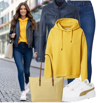 Výstřih do V Outfit s Žlutá Originální mikina/Svetr S Kapucí/Oversize mikina/Sportovní mikina/Unisex Mikina S Kapucí/Vintage mikina/Dámský Svetr/Svetr s kapucí/Pletená mikina s kapucí/Mikina Cars Jeans "Módní outfit pro volný čas"