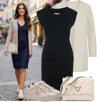 Výstřih do V Outfit s Černá/Tmavě modrá Nezařazené Kaffe "Módní outfit pro volný čas"