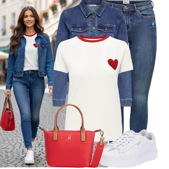 Outfit s Tmavě modrá/Modrá/Světle modrá Džínové Bund/Krátké Džínové Bundičky Only "Módní outfit pro volný čas"
