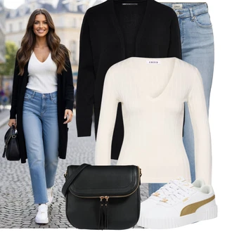 Výstřih do V Outfit s Hnědá/Khaki/Bílá/Béžová Krajkový Top/Krajkované tričko/Pletený top/Roláková Košile/Top Na Party/Dlouhý top Edited "Módní outfit pro volný čas"