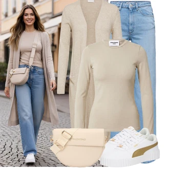 Outfity na podzim S křivkami s Béžová/Hnědá/Khaki Pletenina veľkej veľkosti Vila "Módní outfit pro volný čas"