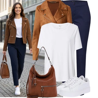 Výstřih do V Outfit s Šedá/Bílá/Krémová Tričko/Jednoduchý top/Mužské běžecké boty/Dlouhá košile/Tričko nadměrné velikosti Object "Módní outfit pro volný čas"