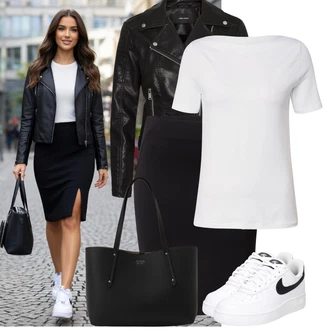 Výstřih do V Outfit s Šedá/Bílá/Krémová Mužské běžecké boty/Pletené tričko/Roláková Košile/Dlouhá košile/Fancy tričko/Tričko s krátkým rukávem/Tričko/Jednoduchý top/Funkční tričko VERO MODA "Módní outfit pro volný čas"
