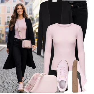 Outfit s Černá Kožená bunda/Push up Džín/Džíny s Nízkým Sedem/Kožené Boty/Termální Džíny/Motorkářské Džíny/Slim Fit Džíny/Džín s Nízkým Pasem Only "Módní outfit pro volný čas"