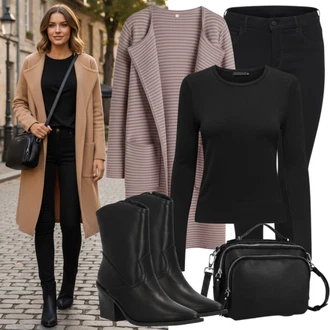 Výstřih do V Outfit s Černá Basic Svetr/Svetr Carmen/Kašmírový Svetr/Kašmírový Svetr/Svetr s Kulatým Výstřihem/Jednoduchý Svetr/Vlněný Svetr VERO MODA, Růžová Kardigán se stojatým límečkem denim culture "Módní volnočasový outfit"