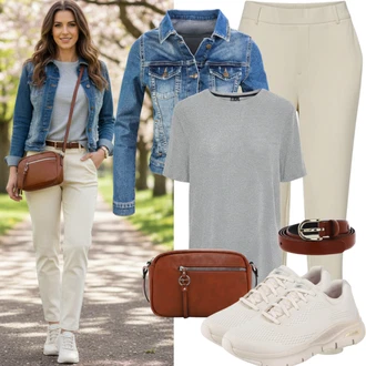 Pustovanje outfit mit Modra/Svetlo modra/Temno modra Kratka Denim Jakna/Vintage Jakna/Trajnostna Jakna Superdry, Siva/Srebrna/Svetlo siva Majica/Klasična Dolžina/Moški tekaški copati/Casual Majica/Lepa Majica/Funkcijska Majica/Pletena majica/Majica s kratkimi rokavi/Športna majica B&C "Odličen videz za pomlad"Look: Dan plaže, Rave, Pop koncert, Pustovanje, Festival, Koncert, Zabava, Šola