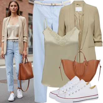 Outfity do kanceláře Old Money s Černá/Hnědá Taška/Klasická Taška Přes Rameno/Brašna/Sportovní Taška Přes Rameno About You "Skvělý jarní vzhled"Look: Rad, Šik, Klasické, Elegantní, Cool, Kancelář, Old Money, Vintage