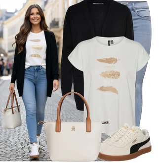 Na Procházku Zima Outfit s Černá Pletenina veľkej veľkosti Only "Pouliční styl oblečení"Look: Volný čas, Na Procházku, Pracovní