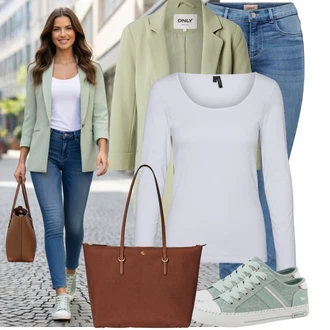 Výstřih do V Outfit s Růžová/Šedá/Bílá/Fialová/Krémová/Stříbrný Mužské běžecké boty/Košile s dlouhým rukávem/Dlouhá košile/Dlouhý top/Jednoduchý top VERO MODA "Pouliční styl oblečení"