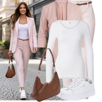 Výstřih do V Outfit s Bílá/Krémová/Šedá Jednoduchý top/Dlouhá košile/Dlouhý top Only "Pouliční styl oblečení"