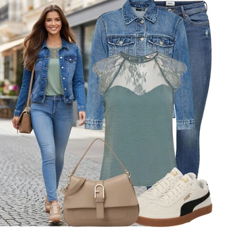Outfit s Modrá/Tmavě modrá/Světle modrá Kožená bunda/Navlékací džíny/Kožené bundy/Džíny s Nízkým Sedem/Džín s Nízkým Pasem/Džíny s Dírou/Džíny s Rozparkem/Push up Džín/Kožené Boty/Kotníková Bota Only "Stylové kombinace pro volný čas"