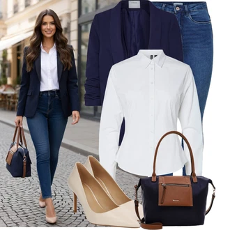 Outfit s Modrá/Tmavě modrá/Světle modrá Džínové Legíny/Jeggings/Kalhoty Slim & Skinny Skinny Kalhoty Only "Stylové kombinace pro volný čas"