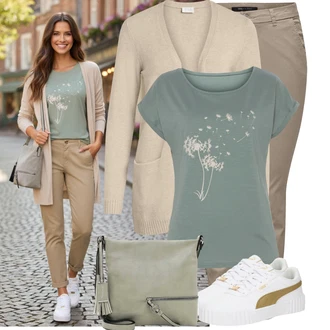 Outfity na podzim S křivkami s Béžová/Hnědá/Khaki Pletenina veľkej veľkosti Vila "Stylové kombinace pro volný čas"