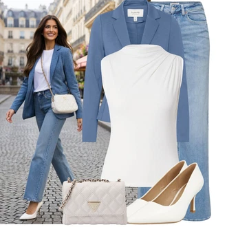Estetika, Styl Outfit s Světle modrá Džín s Širokou Nohavicí/Dámské Džíny s Délkou 7/8/Zkrácené Džíny/Vintage džíny/Džíny Volného Střihu/Dad Džíny/Pánské tričko/Džíny s Rozparkem/Zvonové Džíny/Džíny Culottes Only "Stylové kombinace pro volný čas"Look: Styl, 90tá léta, Bad Taste, Klasické, Cool, Old Money, 70tá léta