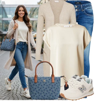 Outfit s Béžová/Khaki/Zlatý/Bílá/Hnědá Tričko nadměrné velikosti/Top Na Party/Tričko s vodopádovým výstřihem/Krátký top/Halenek top/Košilový top/Jednoduchý top/Tričko s krátkým rukávem Vila "Stylový look na jaro"
