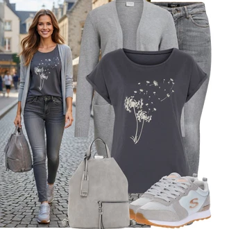 Outfit s Šedá Skechers "Stylový look na jaro"
