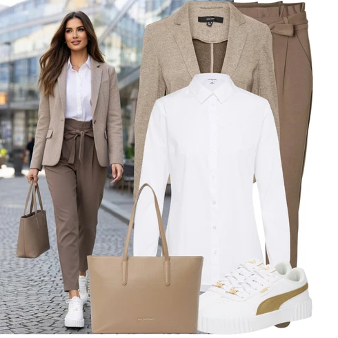 Kombinace Hnědá/Khaki/Béžová Ležérní Kalhoty/Mušelínové kalhoty/Paperbag Kalhoty VERO MODA