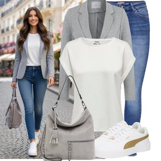 Festival Outfit s Šedá/Světle šedá Ichi "Stylový vzhled pro volný čas"Look: Koncert, Zvláštní příležitosti, Pohřeb, Karneval, Škola, Bar, Párty, Elektro, Festival
