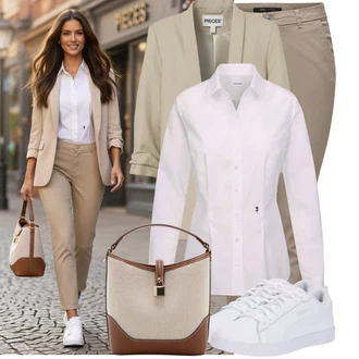 60. narozeniny Host Outfit s Béžová/Khaki Pieces "Stylový vzhled pro volný čas"Look: Bar, Matriční Úřad, 60. narozeniny, Škola, Koncert, Den na pláži, 50. narozeniny, Den matek, Zvláštní příležitosti, Narozeniny