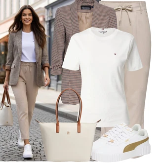 Outfit s Bílá/Růžová/Červená/Khaki/Krémová Tričko/Roláková Košile/Mužské běžecké boty/Neformální tričko/Fancy tričko/Funkční tričko/Pletené tričko/Tričko s krátkým rukávem/Sportovní tričko Tommy Hilfiger "Stylový vzhled pro volný čas"