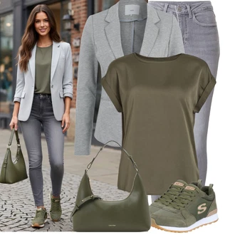 Outfit s Tmavě zelená/Khaki Jednoduchý top/Síťované tričko/Tričko nadměrné velikosti/Top Na Party/Košilový top/Tričko s krátkým rukávem/Krátký top/Zavinovací Tričko Vila "Stylový vzhled pro volný čas"