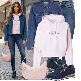Outfit s Tmavě modrá/Modrá/Světle modrá Džínové Bund/Krátké Džínové Bundičky Only "Volnočasový outfit na jaro"