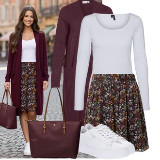 Výstřih do V Outfit s Růžová/Šedá/Bílá/Fialová/Krémová/Stříbrný Mužské běžecké boty/Košile s dlouhým rukávem/Dlouhá košile/Dlouhý top/Jednoduchý top VERO MODA "Volnočasový outfit na jaro"