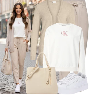 Výstřih do V Outfit s Béžová/Hnědá/Khaki Nezařazené Vila "Volnočasový outfit na jaro"