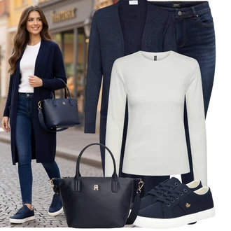 Výstřih do V Outfit s Bílá/Světle zelená/Šedá/Khaki/Hnědá/Béžová Pletené tričko/Roláková Košile/Dlouhá košile Pieces "Volnočasový outfit na jaro"