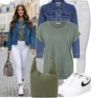 Festival Outfit s Zelená/Tmavě zelená/Tyrkysový Tričko/Jednoduchý top/Mužské běžecké boty/Neformální tričko/Funkční tričko/Pletené tričko/Košilový top/Krátký top/Zavinovací Tričko Only "Cool každodenní outfit"Look: Bar, Festival, Koncert, Škola, 18. narozeniny
