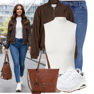 Elegantní, Ležérní Outfit s Světle modrá/Tmavě modrá/Modrá Skinny Kalhoty/Džínové Legíny/Jeggings Pieces "Cool každodenní outfit"Look: Styl, Ležérní, Klasické, Cool, Moderní, Krásný, Old Money, Skromné