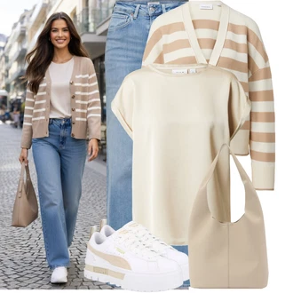 Nevěsta Outfit s Bílá/Šedá/Béžová Nízká Teniska/Teniska na platformě Puma "Cool každodenní outfit"