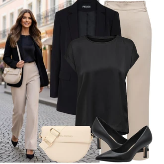 Elegantní, Ležérní Outfit s Černá/Šedá/Tmavě šedá Halenka Móda Pro Plnoštíhlou/Tričko & Top Móda Pro Plnoštíhlé/Tunika Only "Cool každodenní outfit"Look: Styl, 20 léta, Elegantní, Moderní, Kancelář