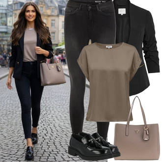 Elegantní Outfit s Černá Kožená Pánská Bund/Smokingové sako/Elegantní Sako/Krátké Sako/Neformální Sako/Blůzové Sako/Boyfriend Sako/Kožená bunda pro muže/Blejzrové Bund Vila "Jarní Outfit"Look: Business, Šik, Kancelář, Elegantní, Klasické