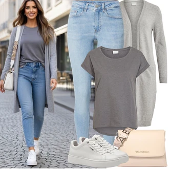 Nevěsta Outfit s Šedá/Krémová/Bílá/Stříbrný Teniska na platformě/Nízká Teniska/Kožené Tenisky/Úzká Teniska Tamaris "Jarní Outfit"