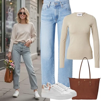 Outfit s Růžová/Bílá/Béžová/Hnědá Teniska se Třpytkami/Nízká Teniska/Teniska s dírkovaným vzorem/Teniska na platformě/Úzká teniska/Kožené tenisky/Letní tenisky Tamaris "Jarní Outfit"