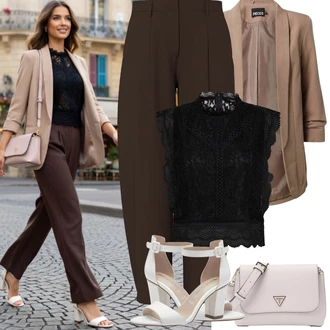 Outfity pro jaro Cool s Hnědá/Béžová/Šedá Pieces "Jarní outfit"Look: Univerzitní, Cool, Chytrý příležitostný, Kancelář, Business, Mom