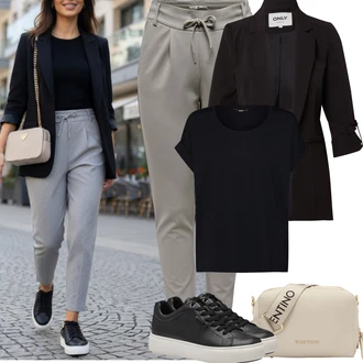 Elegantní, Ležérní Outfit s Černá Kožené tenisky/Nízká Teniska/Teniska na platformě/Úzká teniska Tamaris "Jarní Outfit"Look: Bad Taste, Ležérní, Hip Hop, Lak, Skater, Chytrý příležitostný, Sportovní, Unisex