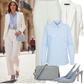 Galavečer Outfit s Světle modrá Businessová Halenka/Slip-on Halenka/Halenka s Dlouhým Rukávem/Blůza s knoflíčkem/Halenka Slim Fit/Žehlení odolná blůza/Halenkové Body JdY "Jarní Outfit"Look: Koncert, Chatky, Škola, Zvláštní příležitosti, Biřmování, Galavečer, 40. narozeniny