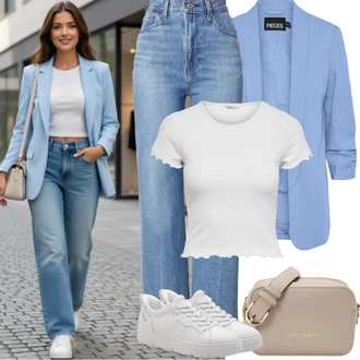 Outfit s Šedá/Krémová/Fialová/Stříbrný/Růžová/Bílá Jednoduchý top/Zkrácený Top/Krátký Top/Pletené tričko/Síťované tričko/Tričko s krátkým rukávem/Krátký top/Mužské běžecké boty Only "Jarní Outfit"